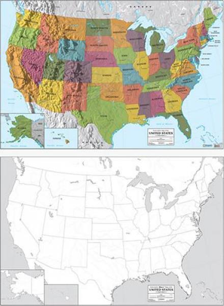 UNCLE JOSH'S UNITED STATES COLOR WALL MAP TWO SIDED