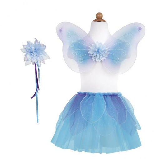 FANCY FLUTTER SKIRT WITH WINGS & WAND BLUE SIZE 4-6