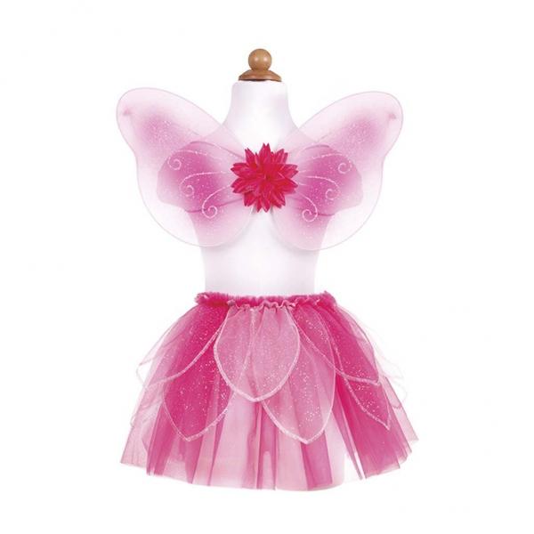 FANCY FLUTTER SKIRT WITH WINGS & WAND PINK SIZE 4-7