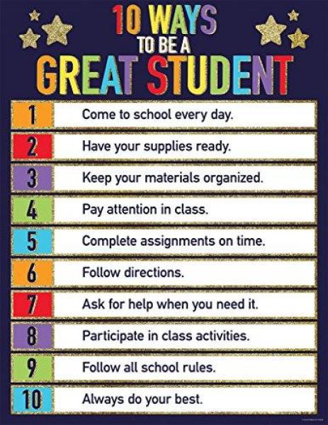 CHART: 10 WAYS TO BE A GREAT STUDENT GLITTER