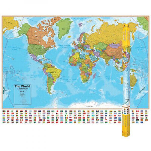 LARGE LAMINATED WORLD MAP WITH FLAGS