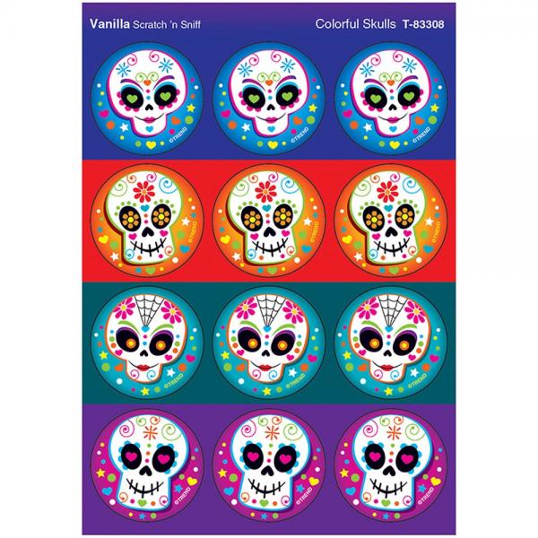 SCRATCH AND SNIFF STICKERS: COLORFUL SKULLS- VANILLA