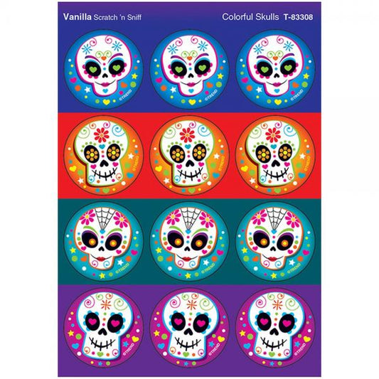 SCRATCH AND SNIFF STICKERS: COLORFUL SKULLS- VANILLA