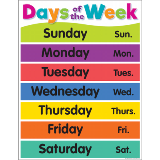CHART: DAYS OF THE WEEK COLORFUL