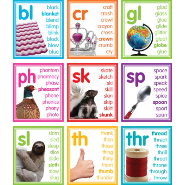 BULLETIN BOARD SET: PHOTO CARDS DIGRAPHS AND BLENDS COLORFUL