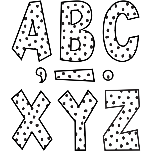 LETTERS: FUN FONT 7" BLACK PAINTED DOTS ON WHITE