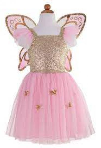 GOLD BUTTERFLY DRESS WITH WINGS SIZE 5-7