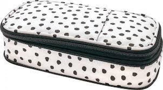 PENCIL CASE: BLACK PAINTED DOTS ON WHITE