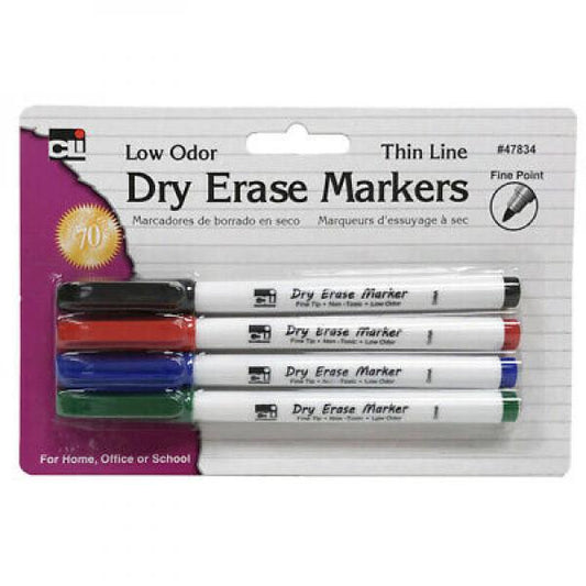 DRY ERASE MARKERS THIN LINE 4 PACK