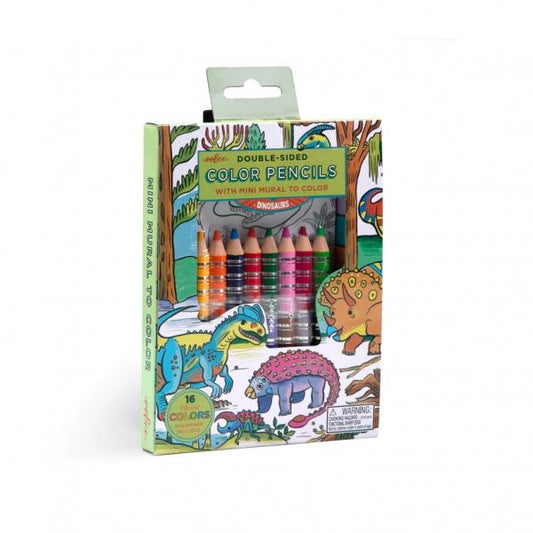 DOUBLE-SIDED COLOR PENCILS WITH MINI MURAL - DINOSAURS