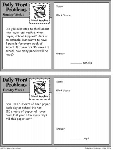 DAILY WORD PROBLEMS MATH GRADE 4
